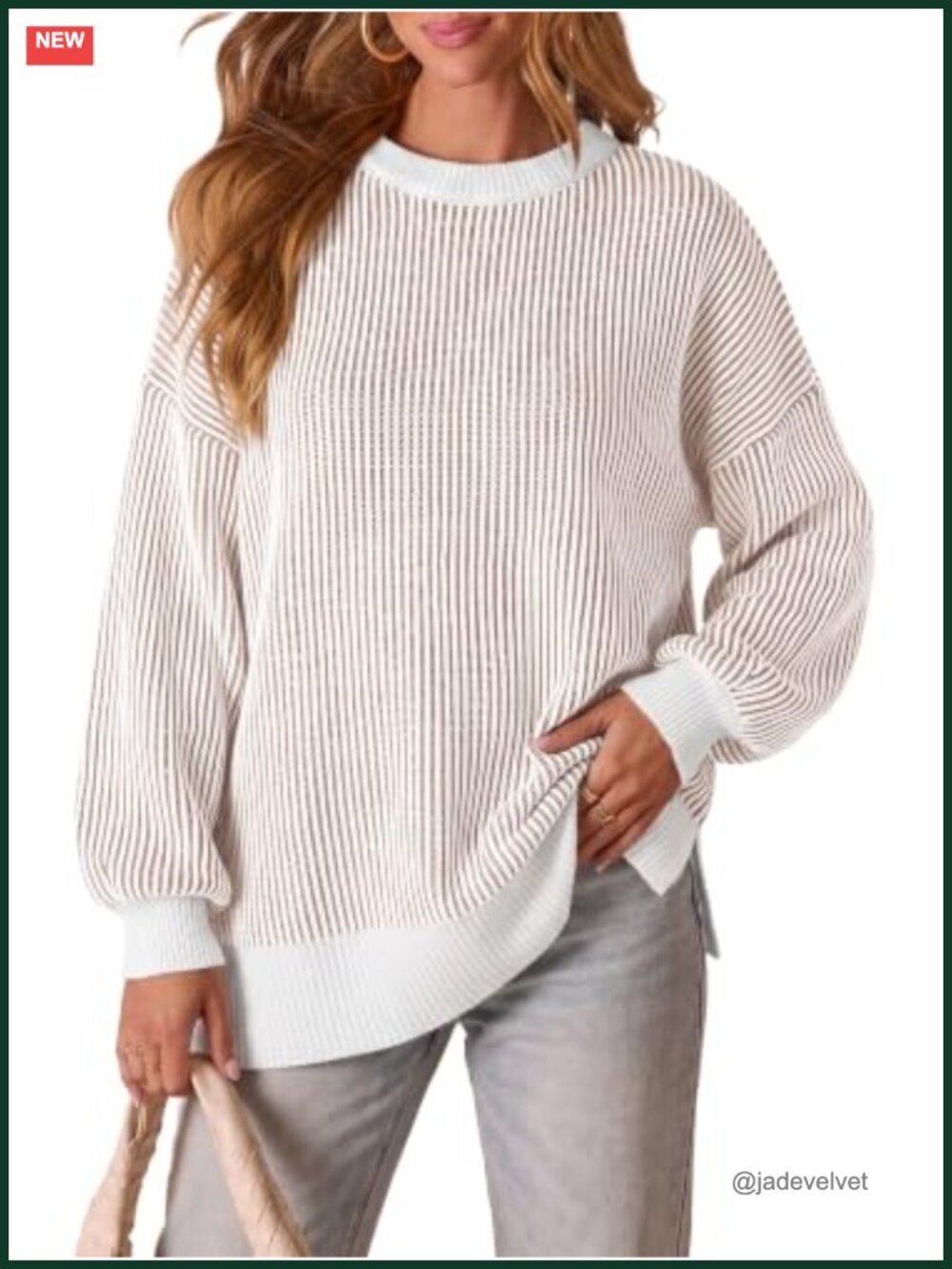 Oversized Striped Knit Pullover Sweater Batwing Long Sleeve Casual